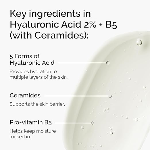 The Ordinary Hyaluronic Acid 2% + B5 (with Ceramides), Multi-Depth Hydration Serum for Plumper, Smoother Skin, Made in Canada
