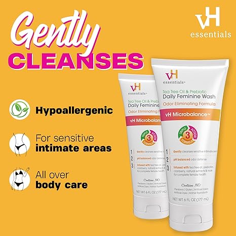 vH essentials, Ph Balanced Daily Feminine Wash, Tea Tree Oil & Prebiotic, 6, Fl Oz, (Pack Of 1) 54306 Clear